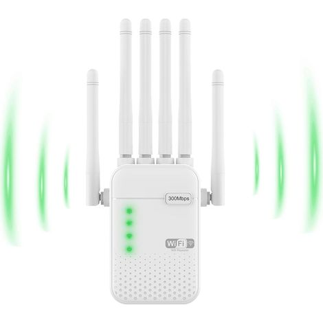 Repeteur WiFi Puissant,Amplificateur WiFi avec 6 antennes, 2 LAN,Mode Répéteur & Routeur & AP, Compatible avec Toutes Les Box Internet Ethernet - Intérieur/Extérieur WiFi Booster de Signal Internet (1/5)