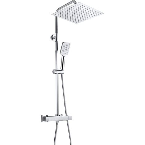 Colonna doccia con miscelatore termostatico, colonna doccia regolabile a parete, colonna doccia per bagno in acciaio inox, set doccia e vasca, soffione doccia cromato, 30x30 cm (1/4)