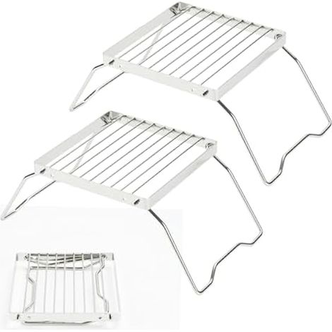 Grill De Feu De Campagne Pliable - Acier Inoxydable 304 - Pour Feu Ouvert Charbon Gaz Fourneau À Alcool - 2 Pièces (1/5)