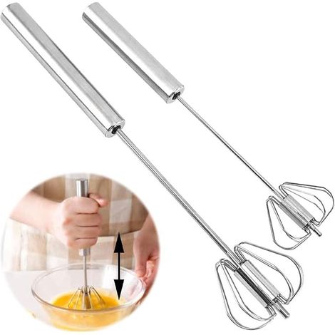 2 Pièces Batteurs à Œufs, Fouet Multifonctionnel Semi-Automatique Main, Acier Inoxydable Fouet, Batteur Lait, Rotatif, pour Mélanger, Fouetter, Battre, Faire Mousser T213 (1/5)