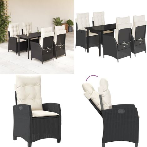 5-tlg. Garten-Essgruppe mit Kissen Schwarz Poly Rattan - Gartenstuhl - Gartentisch (1/5)