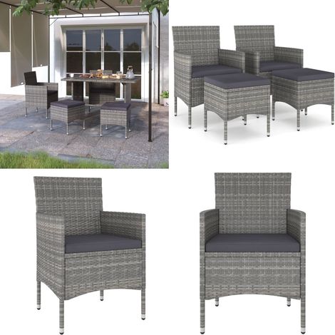 Set Sedie da Giardino con Poggiapiedi 4 pz in Polyrattan Grigio - Sgabelli da giardino - Sedie in rattan