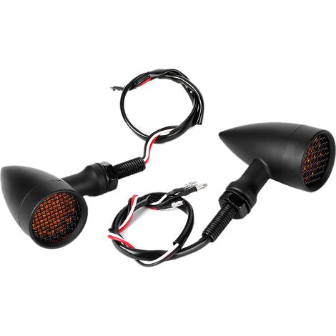 Motorrad-Modifikation: Schwarze Retro-Scheinwerfer im „Bullet“-Design mit gelben Abdeckungen, integrierten Blinkern, Aluminium-Kühlergrill und LED-Blinkern. Passend für Yamaha, Honda, Indian, Quads us (1/5)