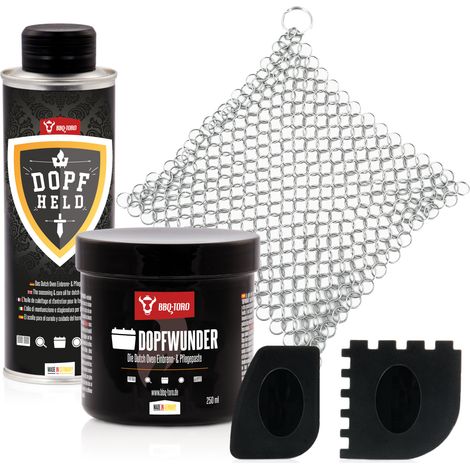 BBQ-Toro Set de 5 accessoires pour Dutch Oven avec Dopfheld, Dopfwunder, Grill Schaber et Ringreiniger (1/5)