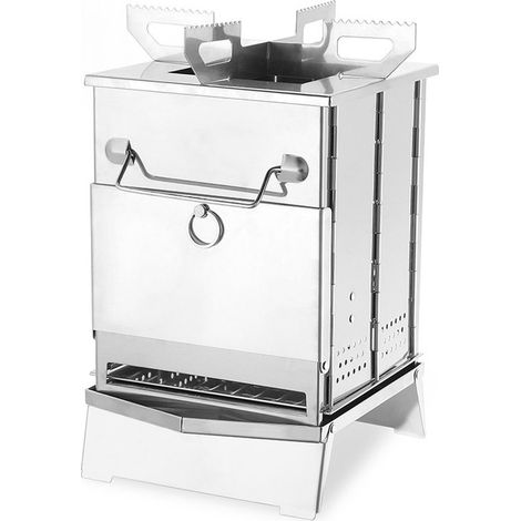 Mini parrilla portátil plegable para barbacoa y camping, Estufa de leña de acero inoxidable con bolsa de transporte y rejilla, 21x14x14,5 cm (1/5)