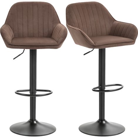 Lot de 2 tabourets de bar velours marron réglables 62-83 cm pivotants avec dossier design luxueux cosy cuisine (1/5)