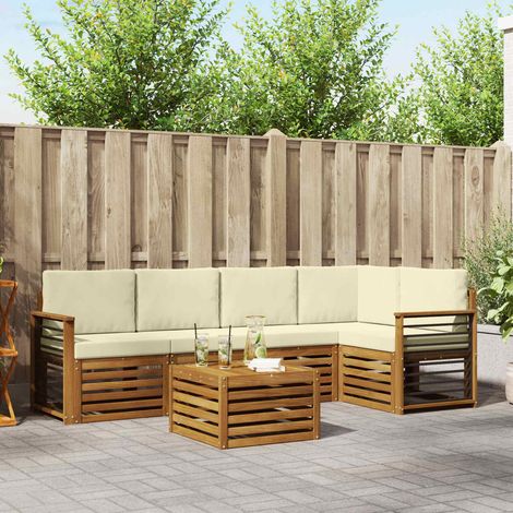 Ecksofa Set mit Kissen 6 pcs Natur und Creme Massivholz Akazie (1/5)