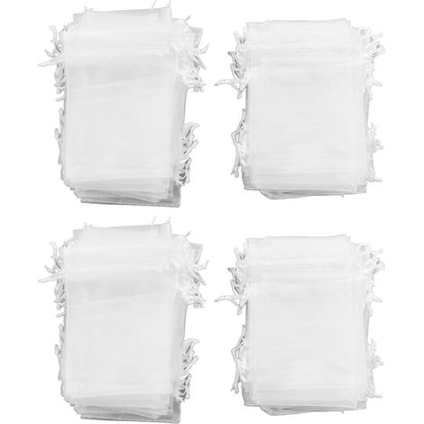 Lot de 200 sachets en organza à cordon, design élégant, 10 x 15 cm, sachets cadeaux blancs, parfaits pour les décorations de mariage et les bijoux. (1/5)