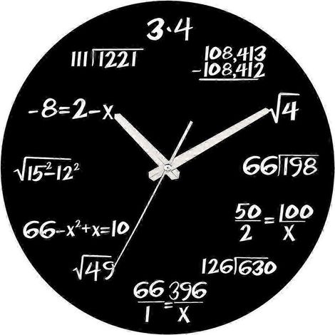 Horloge murale scolaire moderne en bois avec chiffres créatifs, horloge mathématique noire de 35,5 cm (14 pouces), silencieuse, idéale pour la décoration des salles de classe, bibliothèques et salles (1/5)