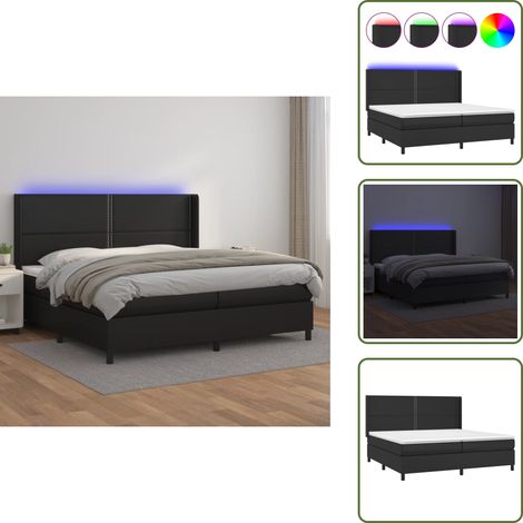 Sommier à lattes de lit matelas LED Noir 200x200cm Similicuir - Lit Plateforme - Lit Design - Lit Moderne - Lit Capitonné - Sommier Tapissier (1/5)