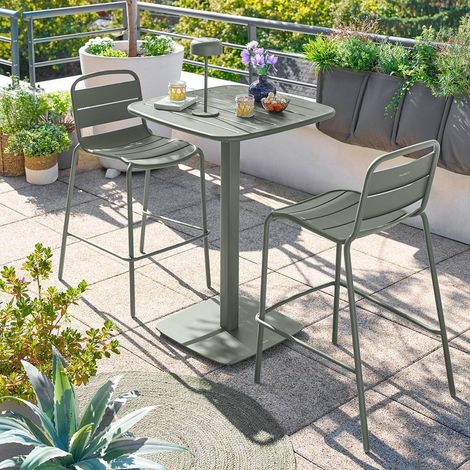 Table haute de jardin 2 places Alegoria 70x70cm vert laurier - Hespéride