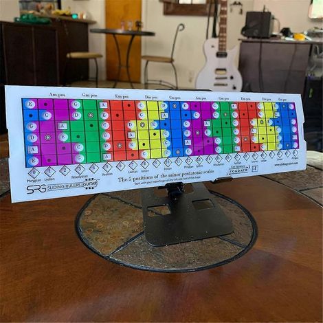 Règle coulissante pour guitare, pour la pratique des gammes pentatoniques et diatoniques.