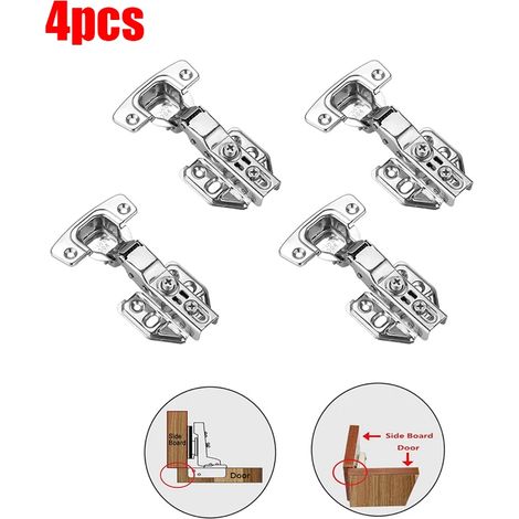 Charnières de porte d'armoire (4 pièces, recouvrement partiel) en acier inoxydable avec amortisseur hydraulique, fermeture douce et silencieuse, et vis incluses. (1/5)