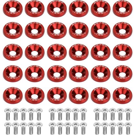 30 paia di rondelle in alluminio anodizzato M6 e viti in acciaio inossidabile M620mm, rondelle per carenatura in alluminio anodizzato, rondelle per paraurti per parafango auto (rosso)