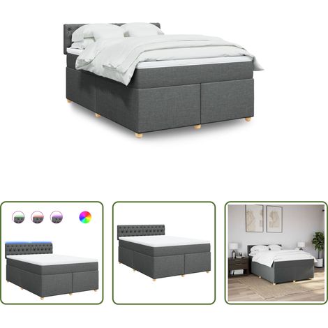 vidaXL Surmatelas - Sommier à lattes de lit avec matelas Gris foncé 140x190cm Tissu (1/5)
