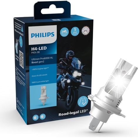 Philips H4 12V 18W Ultinon Pro6000 Boost Gen2 +300% Moto 1 unidad 11342U60B2X1 (1/2)
