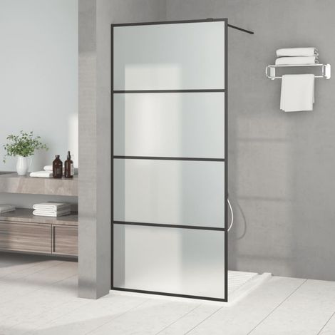 Paroi de douche pour douche à l'italienne, noire, 90 x 195 cm, verre trempé de sécurité dépoli