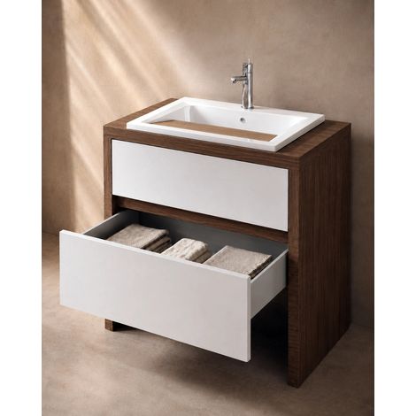 Lavatoio 79x65 caffe e bianco lucido con cassetto e vasca in termoforato Adele (1/3)
