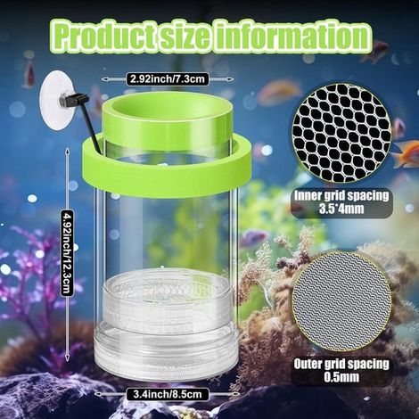 Tanque de cría para acuarios, Tanque de cría transparente con red aislante para huevos, como bettas, guppies, peces payaso, etc, Verde (1/5)