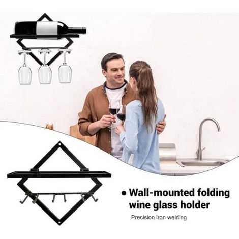 Supports muraux pour bouteilles de vin - - Métal robuste - Organisateur pliable - Capacité 1 bouteille (1/4)
