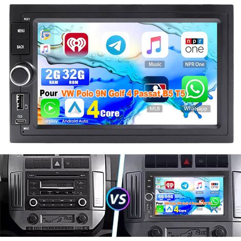 Autoradio Android 15 avec CarPlay, GPS, navigation et port USB pour VW Polo 9N, Golf 4, Passat B5 et T5 2+32G (1/5)