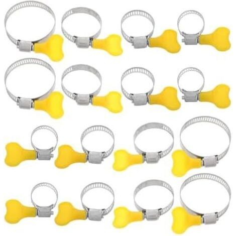 Lot de 16 Colliers Serrage Inox Poignée Réglable, Assortiment 10-44 Mm, Pince Réparation D'eau Lourde, Plomberie et Tuyauterie, Vis Moletée pour Fixation Sécurisée - (1/5)
