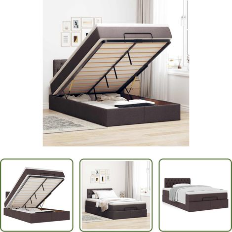 vidaXL Rangement sous le lit - Cadre de lit ottoman avec matelas marron foncé 120x190 cm tissu (1/5)