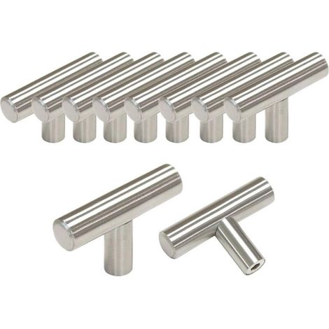 10 x Ø12 mm T- Bar Bâton Poignée de cuisine Meuble Porte d'armoire en acier inoxydable Boutons de tiroir, Length:50mm (1/4)