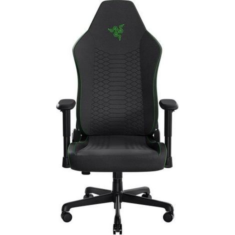 Sedia da gaming Razer Iskur V2 X in tessuto nero, supporto lombare integrato, base del sedile allargata con bordi ridotti, cuscini sagomati in schiuma ad alta densità, reclinazione regolabile fino a 1
