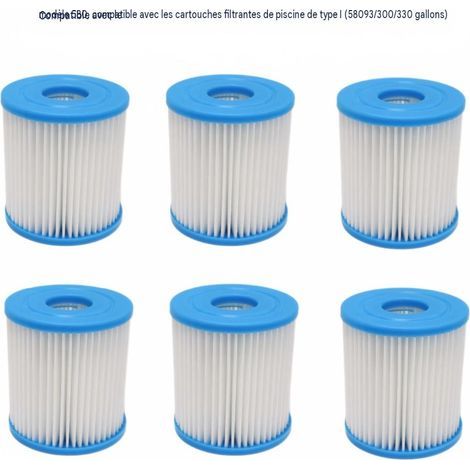 Cartouche filtrante de rechange Type I 58093 pour piscine spa, lot de 6, compatible pompe filtration 300/330 gallons (1/5)