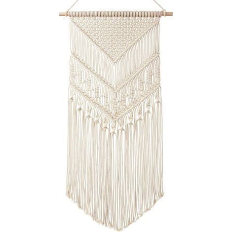 Wall Hanging Plant Hanger Rope Bohemian Knitted Cotton Decor Tapestry, 30 x 14 inch - Ivory