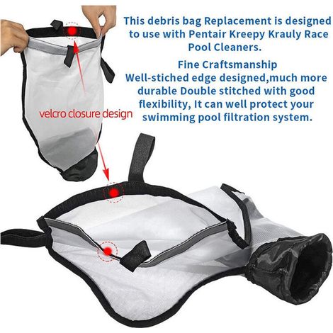 Sac en filet de nylon compatible avec le nettoyeur de piscine Polaris 360 380, sac filtrant multifonctionnel remplaçant la référence 360009 (lot de 2) (1/3)