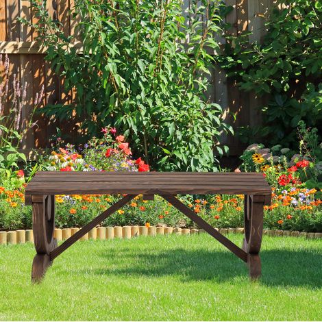 Banc de jardin en bois brun 98 x 50 x 39,5 cm, style rustique pour extérieur (1/5)