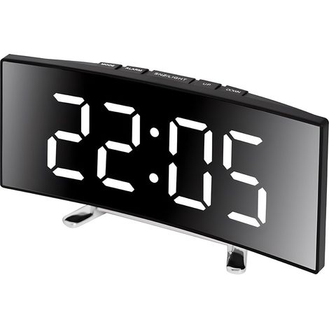 Réveil Numérique, Surface Miroir avec Luminosité Réglable Écran LED Incurvé Fonction Snooze 12/24 Heures Port de Charge Batterie pour Chambre à Coucher (1/5)