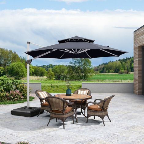 PURPLE LEAF parasol déporté Rond 3,3 m, rotation 360°, double toit ventilé, poignée en aluminium moulé, pour jardin, cour et piscine, Gris
