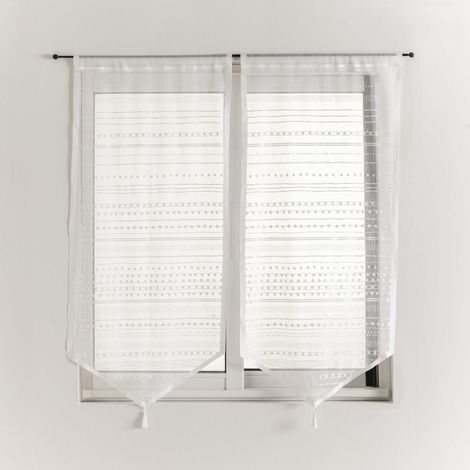 Paire de Voilage à Pompons "Celine" 90x120cm Blanc