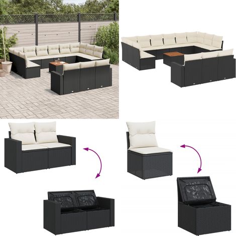 14-tlg. Garten-Sofagarnitur mit Kissen Schwarz Poly Rattan - Gartenmöbel Set - Esszimmergarnitur Outdoor - Lounge Möbel - Rattan Gartenset - Balkonmöbel - Home & Living (1/5)