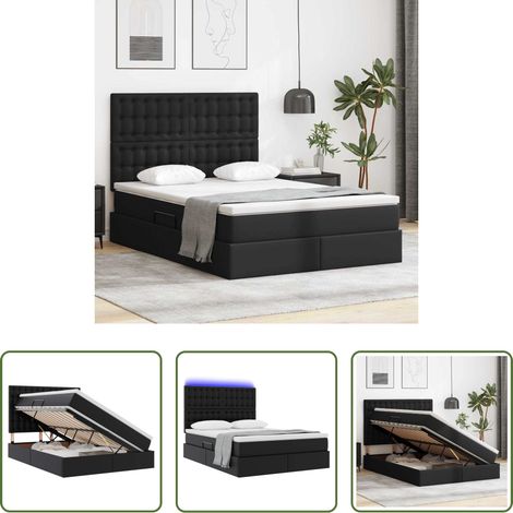 LED-Bett - Bett mit Stauraum und LED Schwarz 140 x 190 cm Kunstleder (1/5)