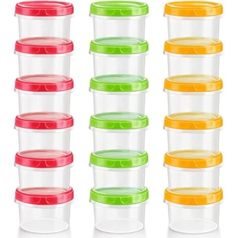 18 pièces petits contenants alimentaires, 8oz/250ml bols deli réutilisables en plastique, pots de rangement empilables avec couvercles étanches colorés, compatibles lave-vaisselle, micro-ondes et cong