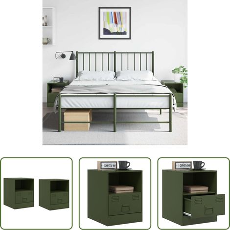 Table de chevet vert olive - Tables de chevet 2 pcs vert olive 34,5x39x44 cm acier (1/5)