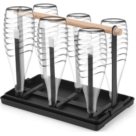 Soporte para botellas y vasos con escurridor - metálico - capacidad para 6 botellas - extraíble - negro (1/5)