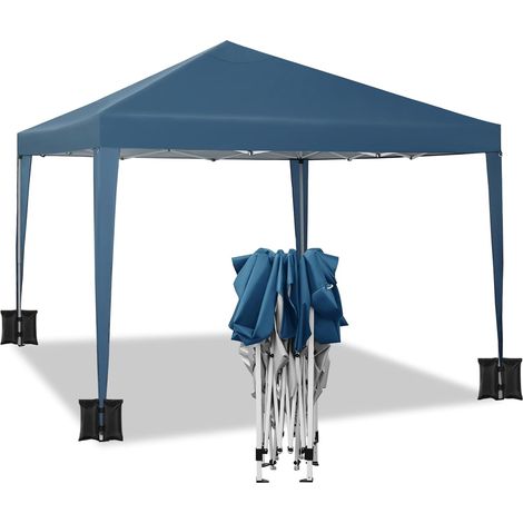 Tonnelle de Jardin 3x3m avec 4 Sacs de Sable WOLTU, Tente Pliante Auvent Pliable, Imperméable Protection du Soleil UV 50+ avec Sac de Transport Inclus, Hauteur Réglable, Bleu