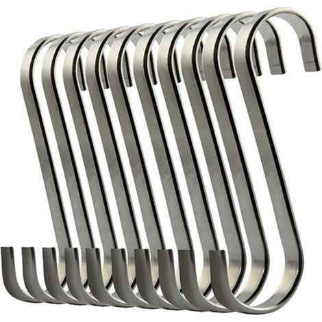 Ganchos en forma de S, robustos ganchos en forma de S fabricados en acero inoxidable, adecuados para cocinas, dormitorios y oficinas (paquete de 10).