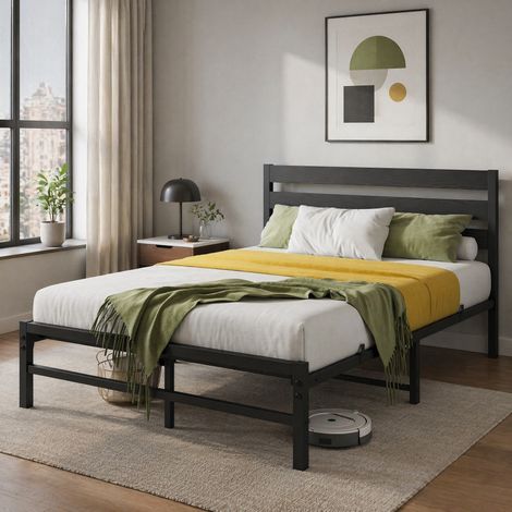 Letto in metallo nero con testiera in MDF, design moderno, per materasso 200x140 cm (1/5)