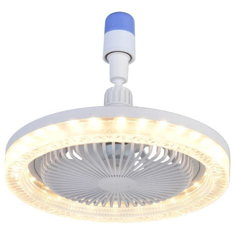Ventilateur-luminaire télécommandé sur douille — Ventilateur de plafond pour douilles à vis E26/E27, 3 vitesses, Blanc