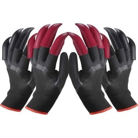 paires de gants de jardinage imperméables, taille 26-11 cm, chacune avec 8 griffes rouges/noires, adaptées au bêchage, aux travaux agricoles et aux activités de jardinage.