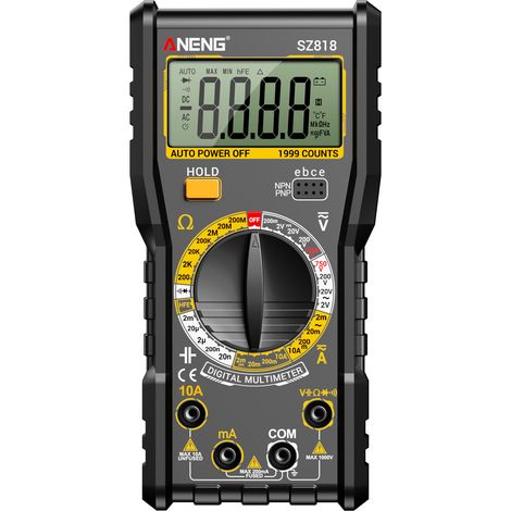 Automatisches digitales Multimeter mit 1999 Messpunkten zur Messung von Wechsel- und Gleichspannung, Widerstand und zur Durchführung präziser elektrischer Prüfungen an elektronischen Geräten.