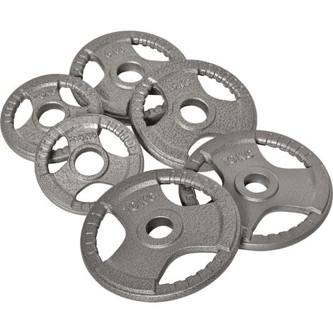 Ensemble de 6 disques de poids pour haltères et barres de musculation, 2,5-35 kg, en acier avec trou de 50 cm, idéal pour les barres olympiques, couleur argent. (1/5)
