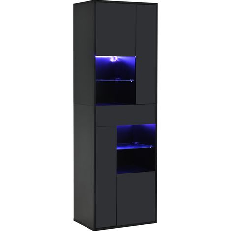 Vitrina alta negra 55 x 38 x 170 cm con 1 cajón, 4 armarios y LED (1/5)