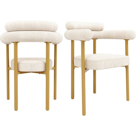 Chaises de salle à manger modernes en tissu beige avec pieds en métal doré, assise confortable (1/5)